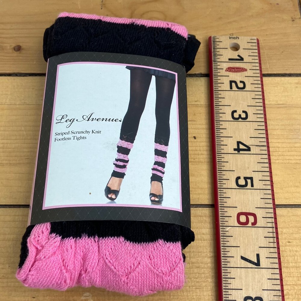 Leg Avenue Striped Scrunchy Knit Footless Tights Pink/Black One Size 90-160 lbs
